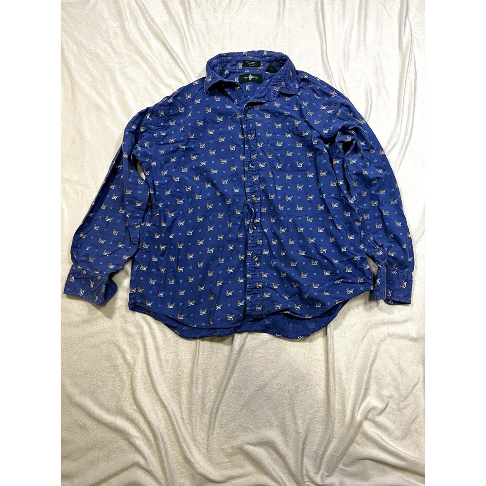 VTG 90s Hunt Club Button Down Shirt Men XL Retro Duck Blue